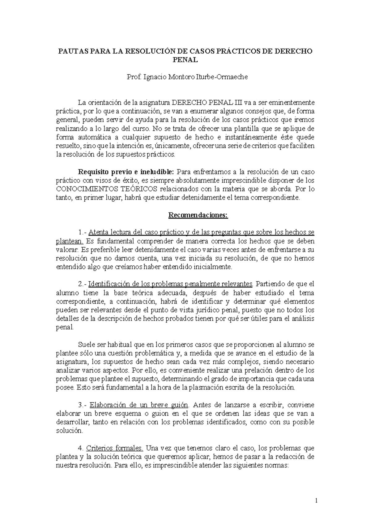 Pautas PARA LA Resoluci n DE Casos Pr cticos DE Derecho Penal Parte III 