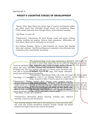 Piaget S Cognitive Stages OF Development Exercise No. 4 PIAGET S