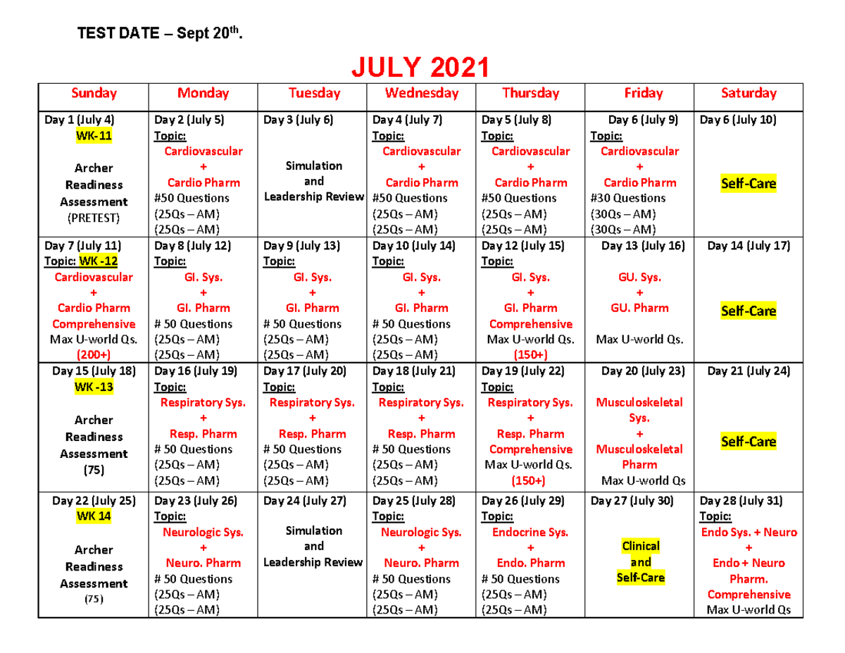 Nclex Study Plan Calendar Printable Calendar 2023