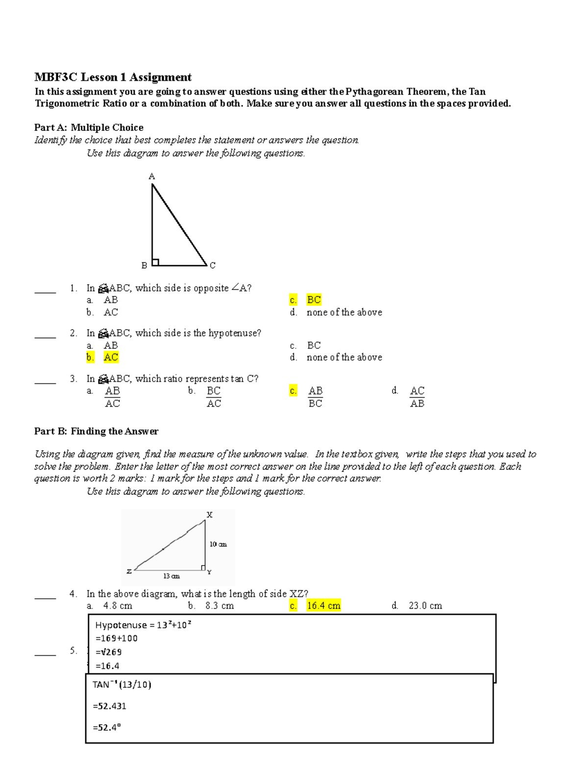 Lesson 1 Assignment - math practice - MBF3C Lesson 1 Assignment In this ...