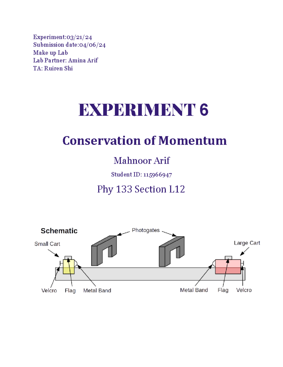 Experiment 6 - Experiment:03/21/ Submission date:04/06/ Make up Lab Lab ...