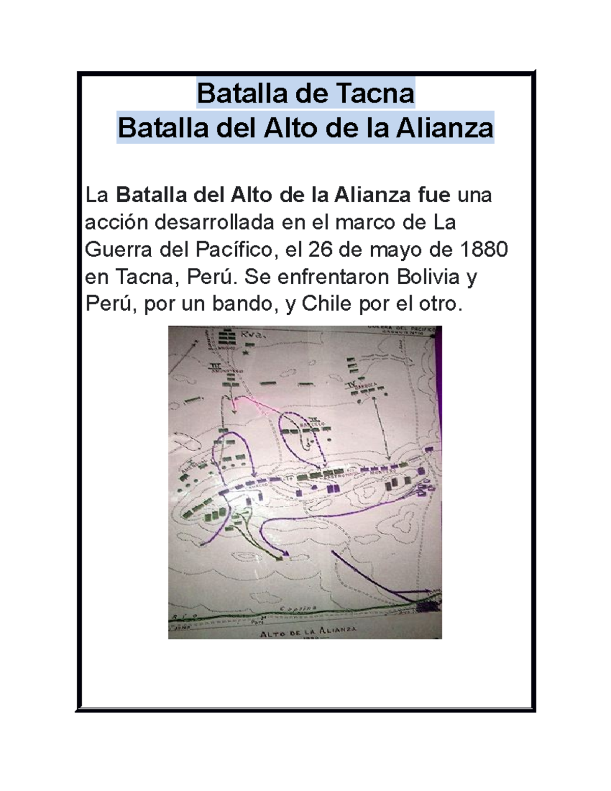 Batalla DE EL ALTO DE LA Alianza Batalla de Tacna Batalla del Alto de