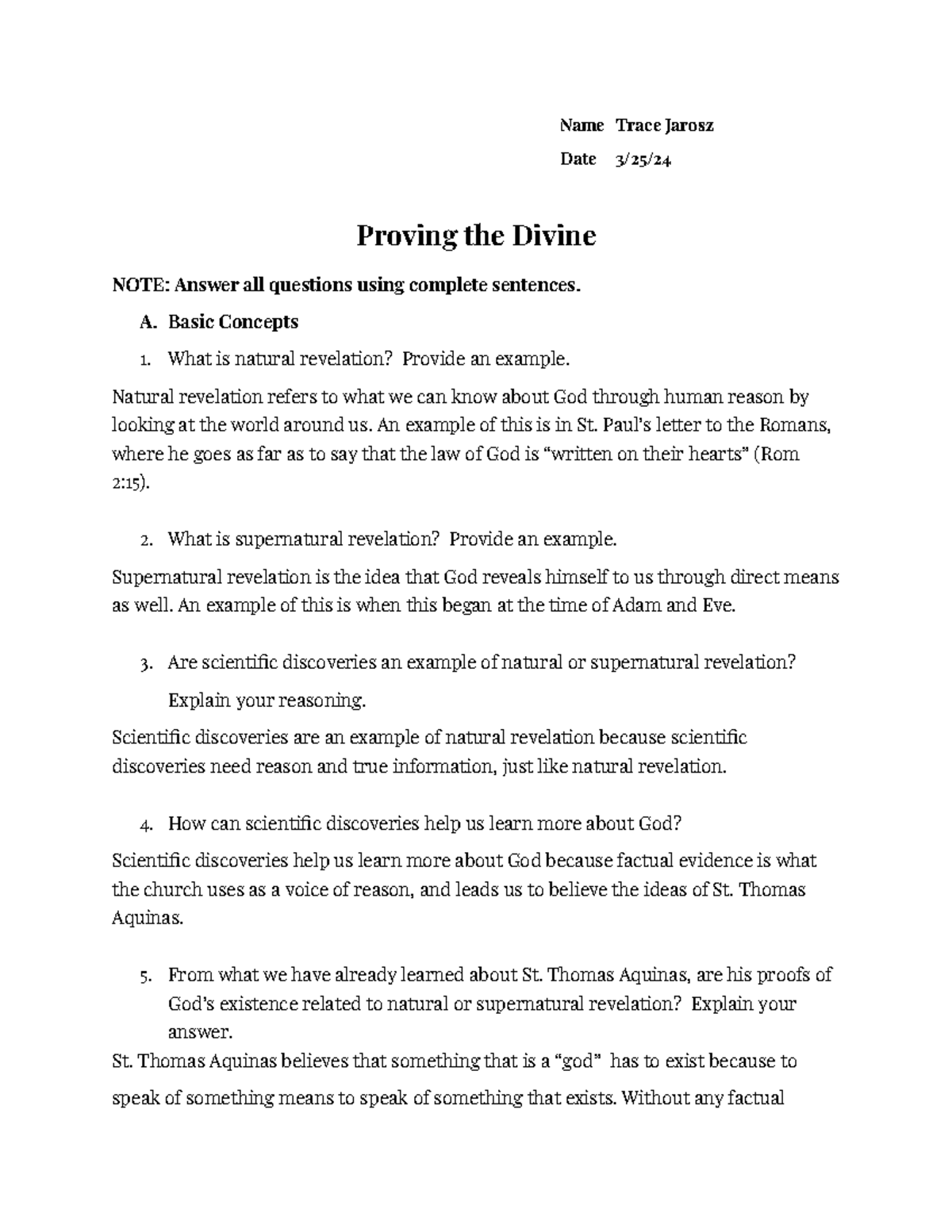 Trace Jarosz - Aquinas argument worksheet - Name Trace Jarosz Date 3/25 ...