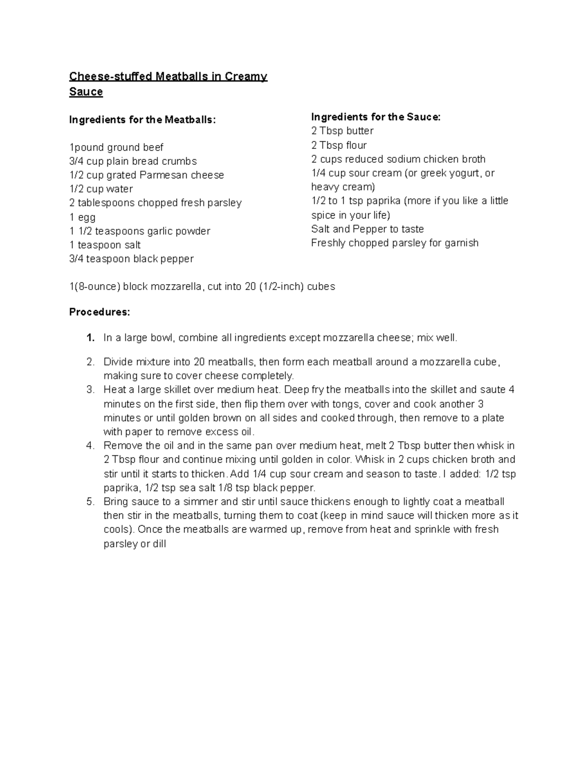 TLE Recipes - Cheese-stuffed Meatballs in Creamy Sauce Ingredients for ...