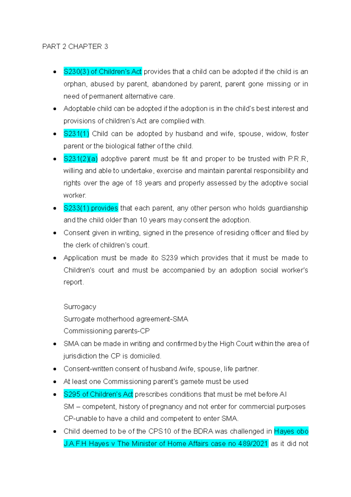 My Law Of Person's Notes - PART 2 CHAPTER 3 S230(3) of Children’s Act ...