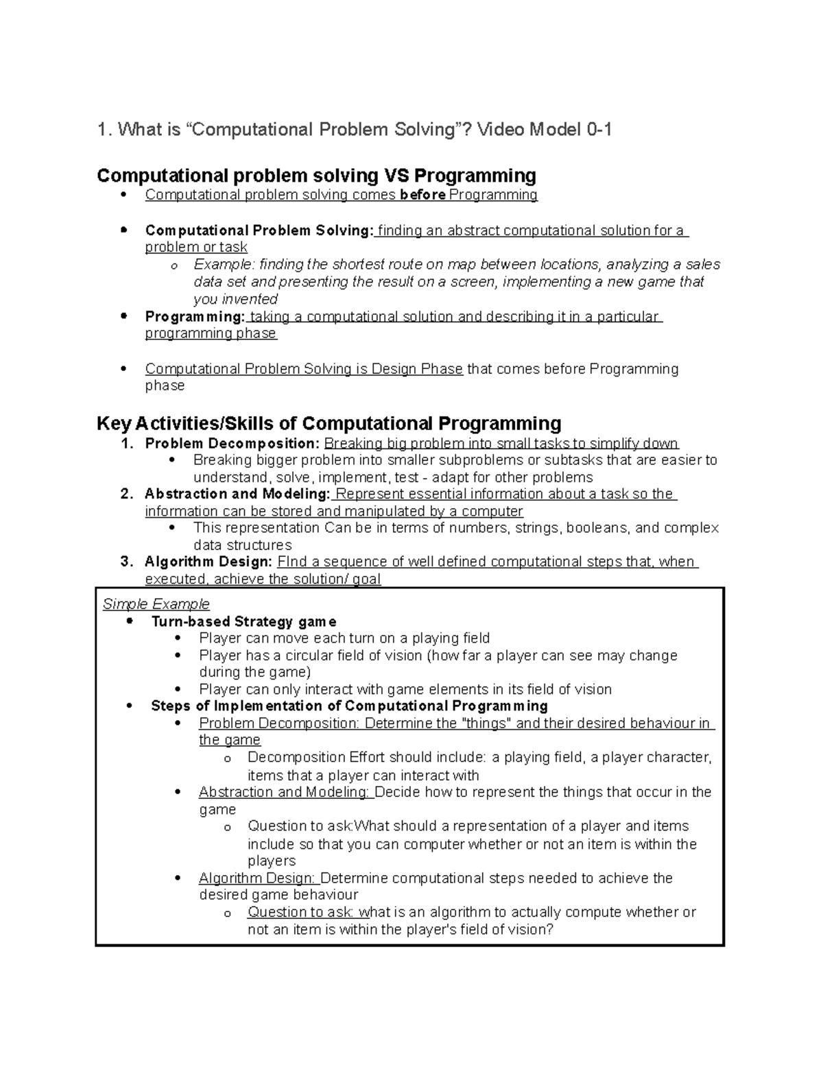 Week 1 Video notes - 1. What is “Computational Problem Solving”? Video ...