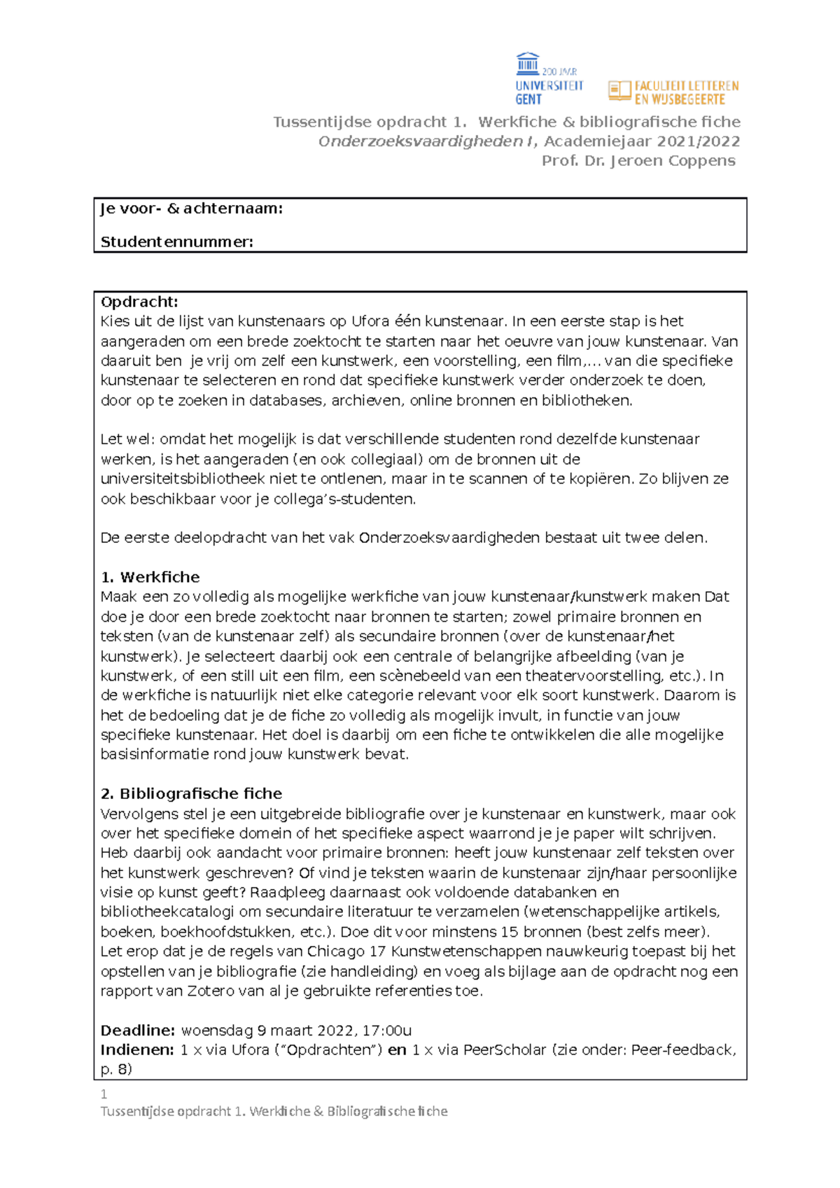 Achternaam Voornaam Opdracht 1 - Tussentijdse Opdracht 1. Werkfiche ...