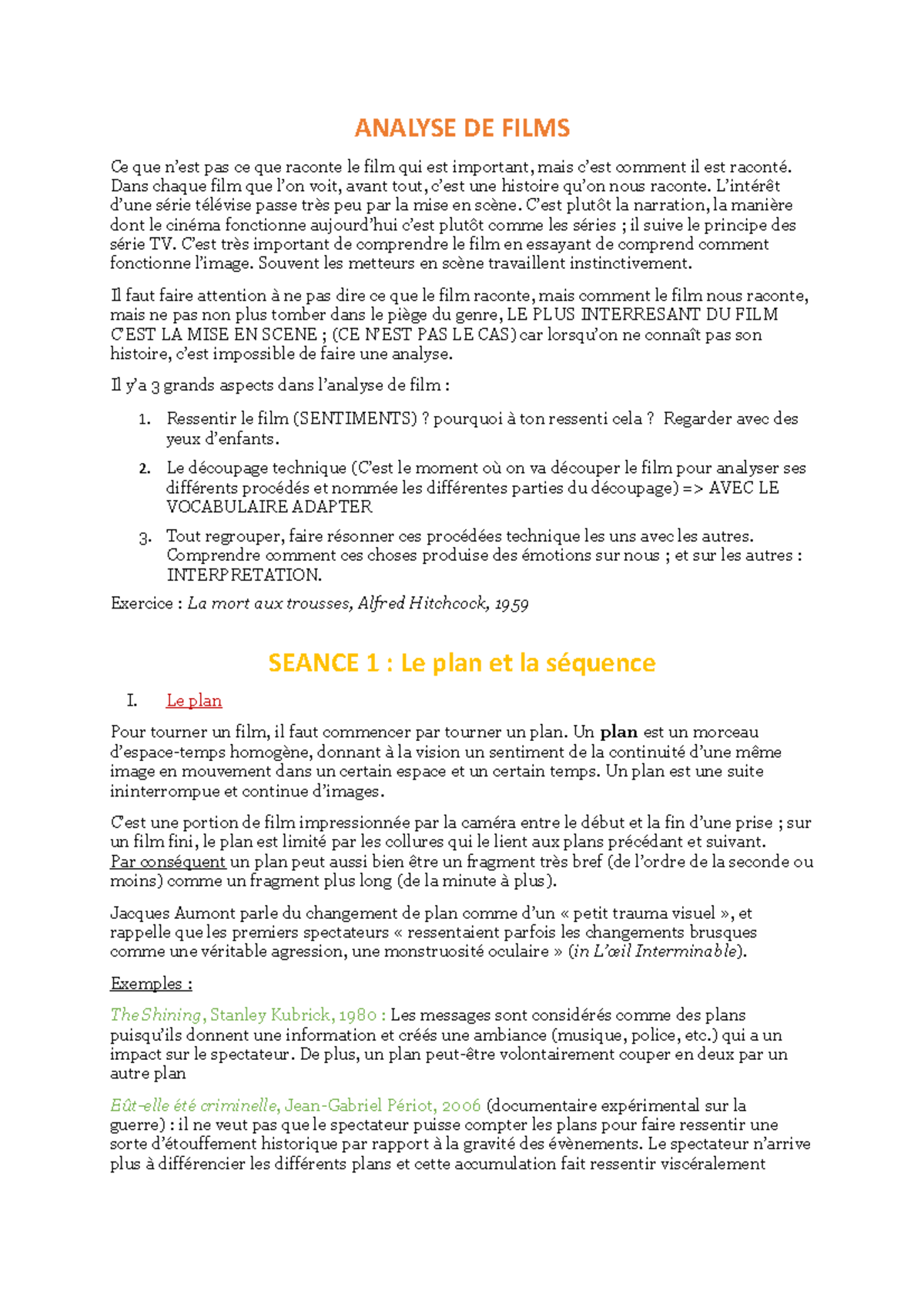 Vérifie La Continuité Entre Les Prises D un Film Analse - Notes de cours 1 - ANALYSE DE FILMS Ce que n'est pas ce que  raconte le film qui est - Studocu