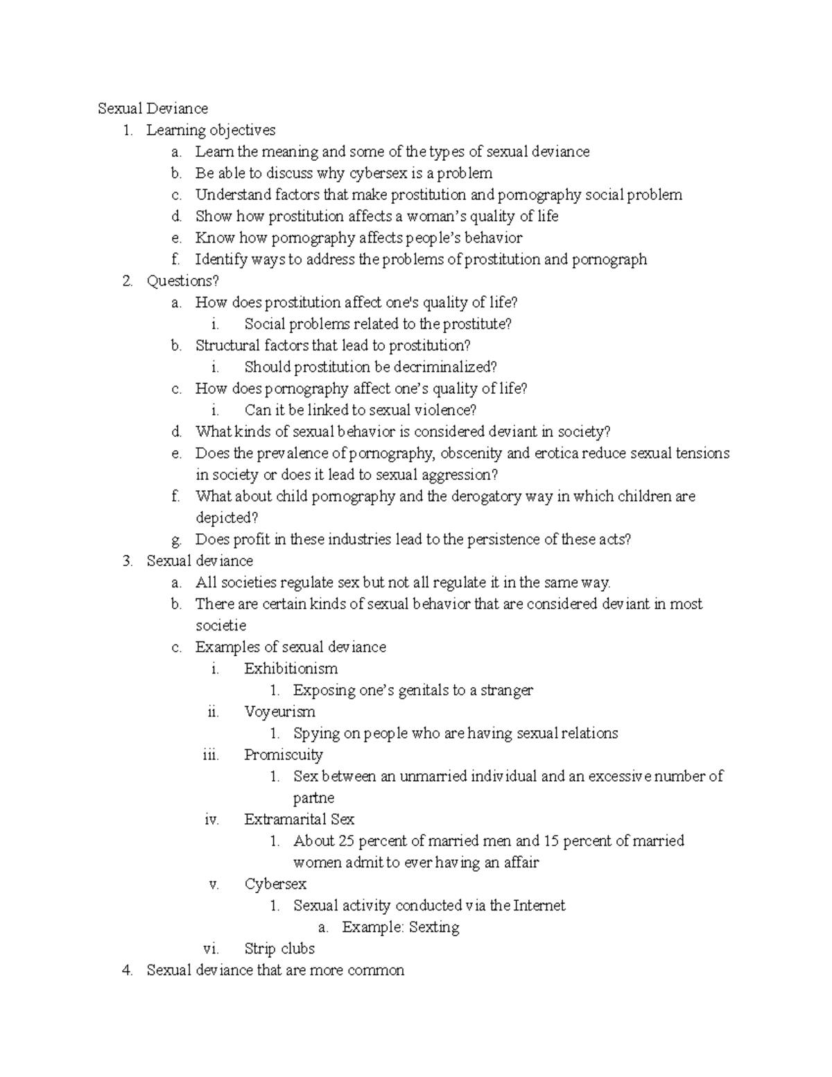 Chapter 5 - class notes - Sexual Deviance 1. Learning objectives a ...
