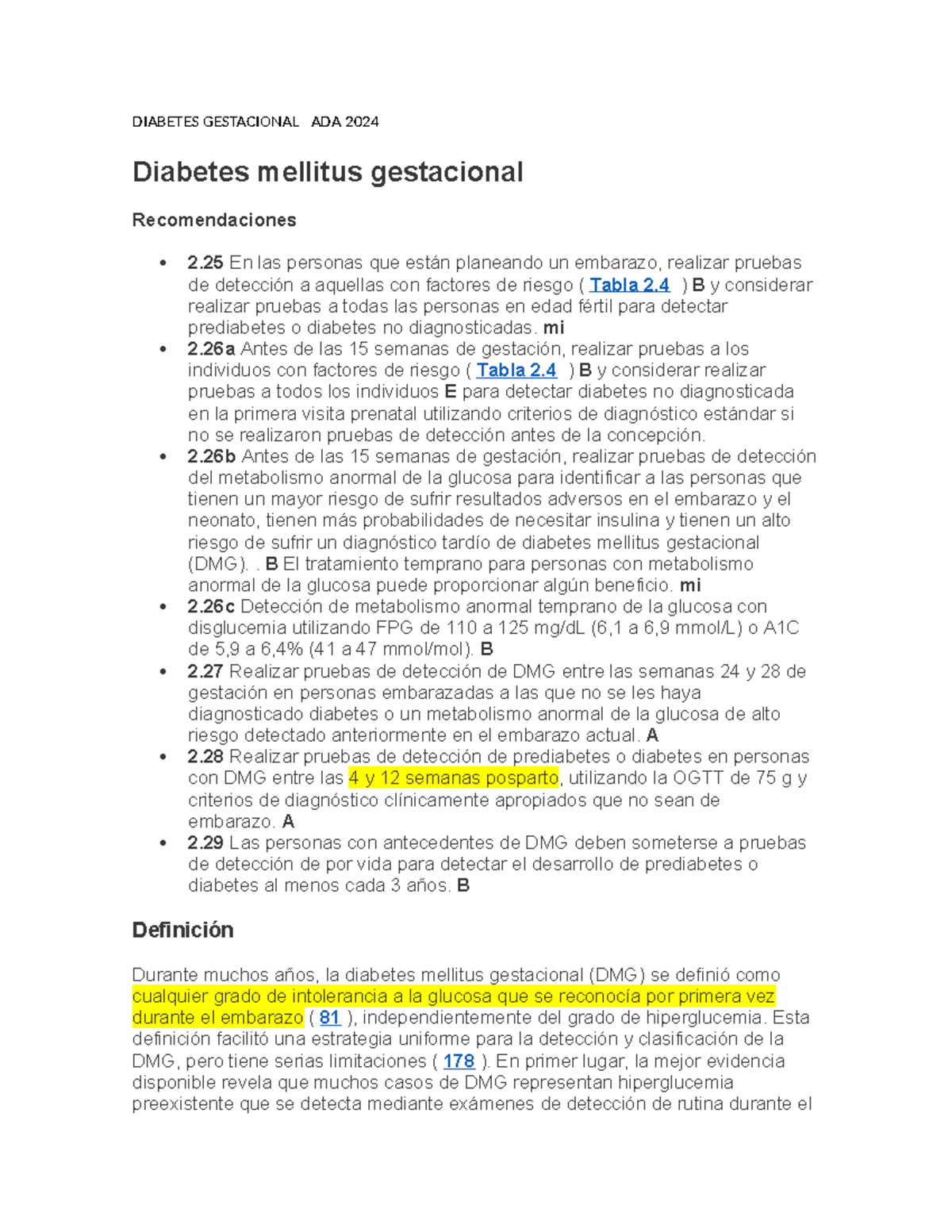 Diabetes Gestacional ADA 2024 traduccion DIABETES GESTACIONAL ADA