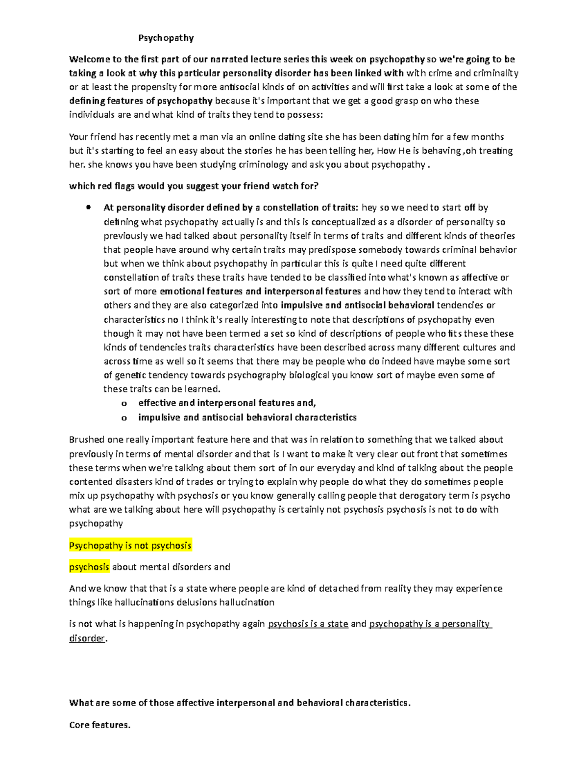 Psychopathy week 9 10 - Lecture notes 9 10 - Psychopathy Welcome to the ...