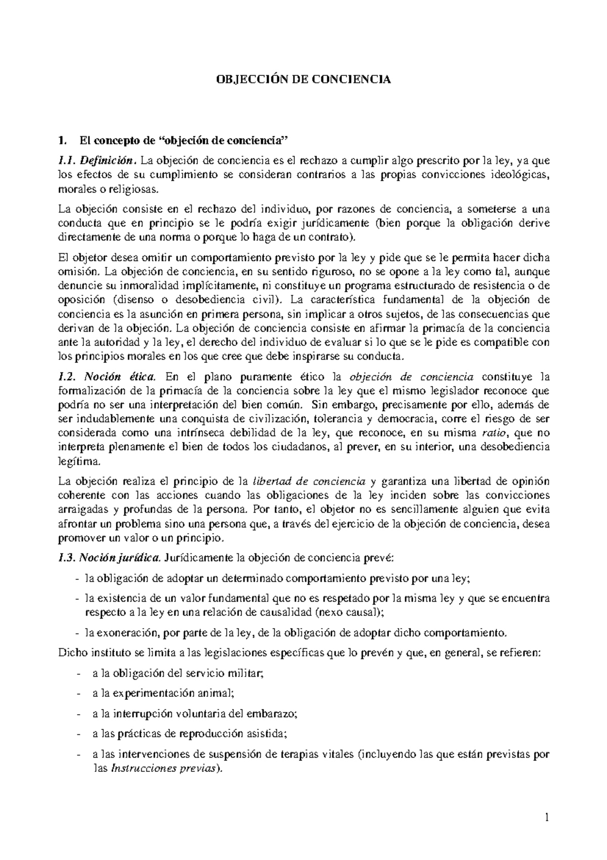 Obiezioneleone-Iannonespa Finale - OBJECCIÓN DE CONCIENCIA 1. El ...