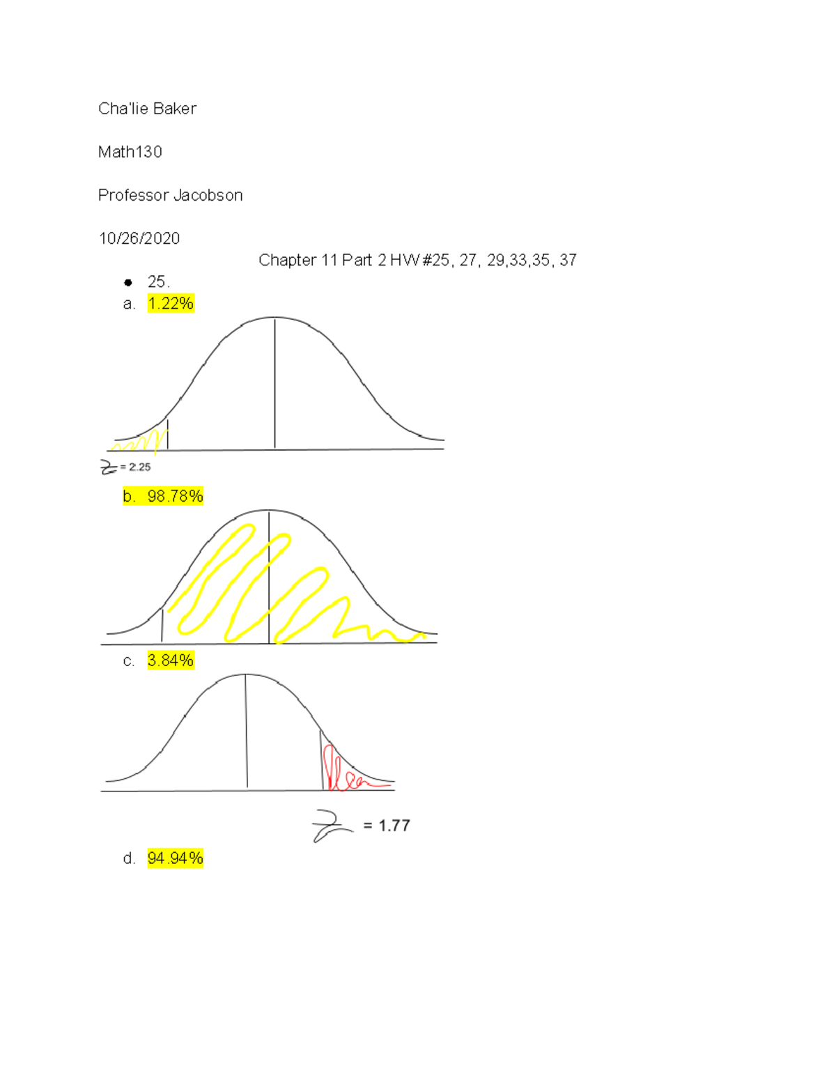 Chapter 11 Part 2 HW #25, 27, 29,33,35, 37 - MATH 103 - Cha’lie Baker ...