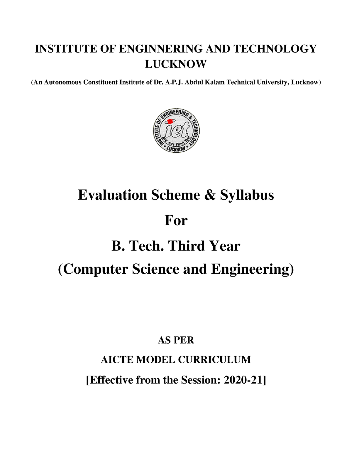 CS3 BTech 3rd Year K Series Syllabus EFS 2020 21 - INSTITUTE OF ...