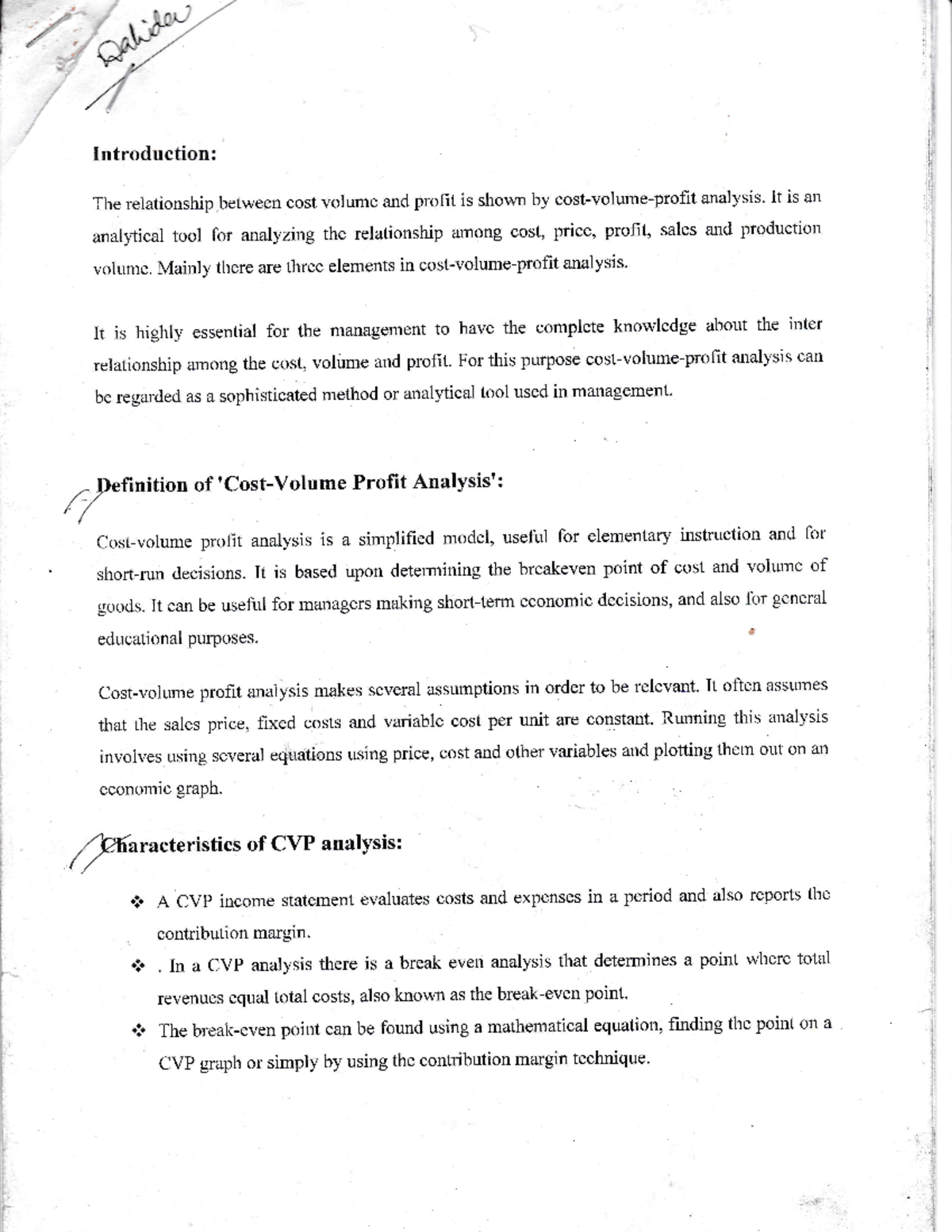 02. Practice material for Cost Volume Profit Analysis - Introduction ...