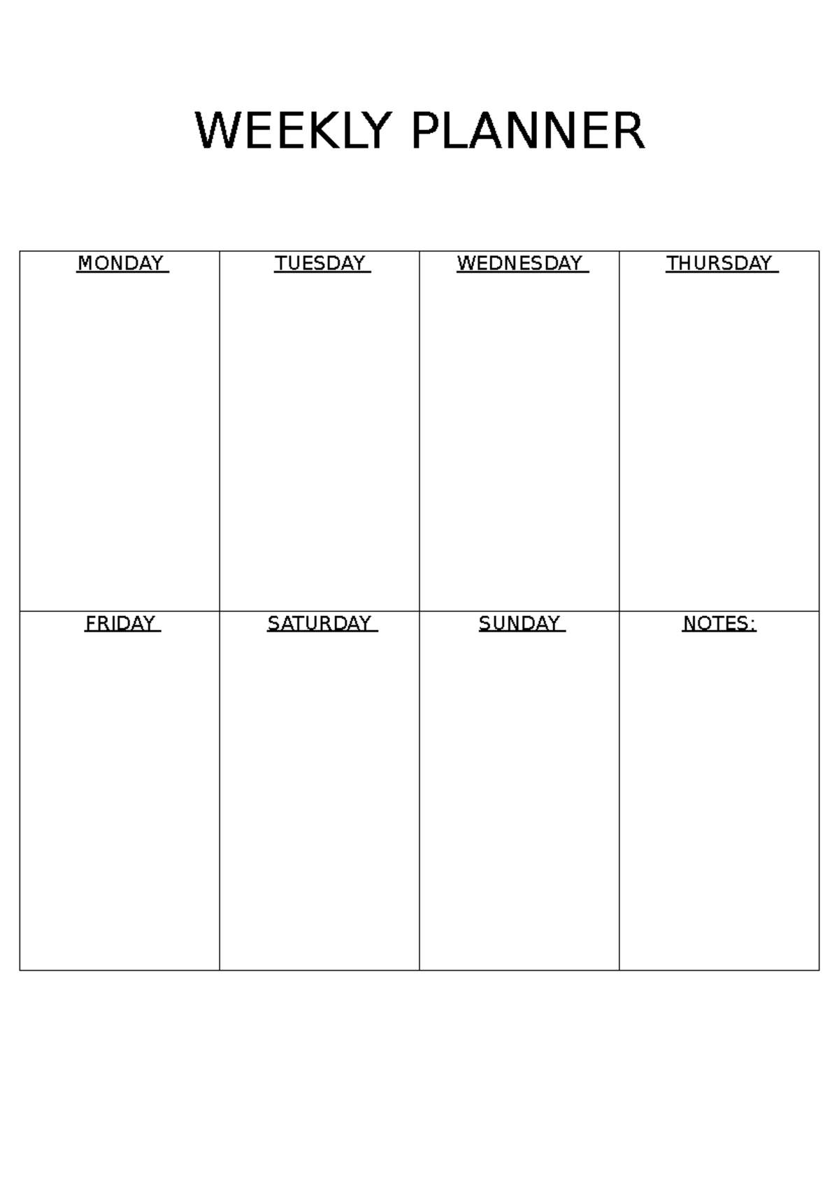 Weekly TIME Table - Good - WEEKLY PLANNER MONDAY TUESDAY WEDNESDAY ...
