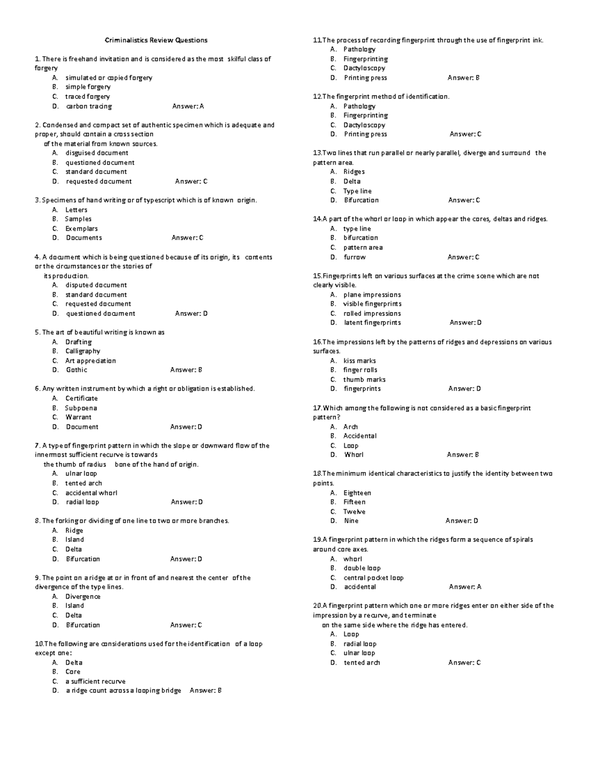 Criminalistics Review Questions - Criminalistics Review Questions There ...