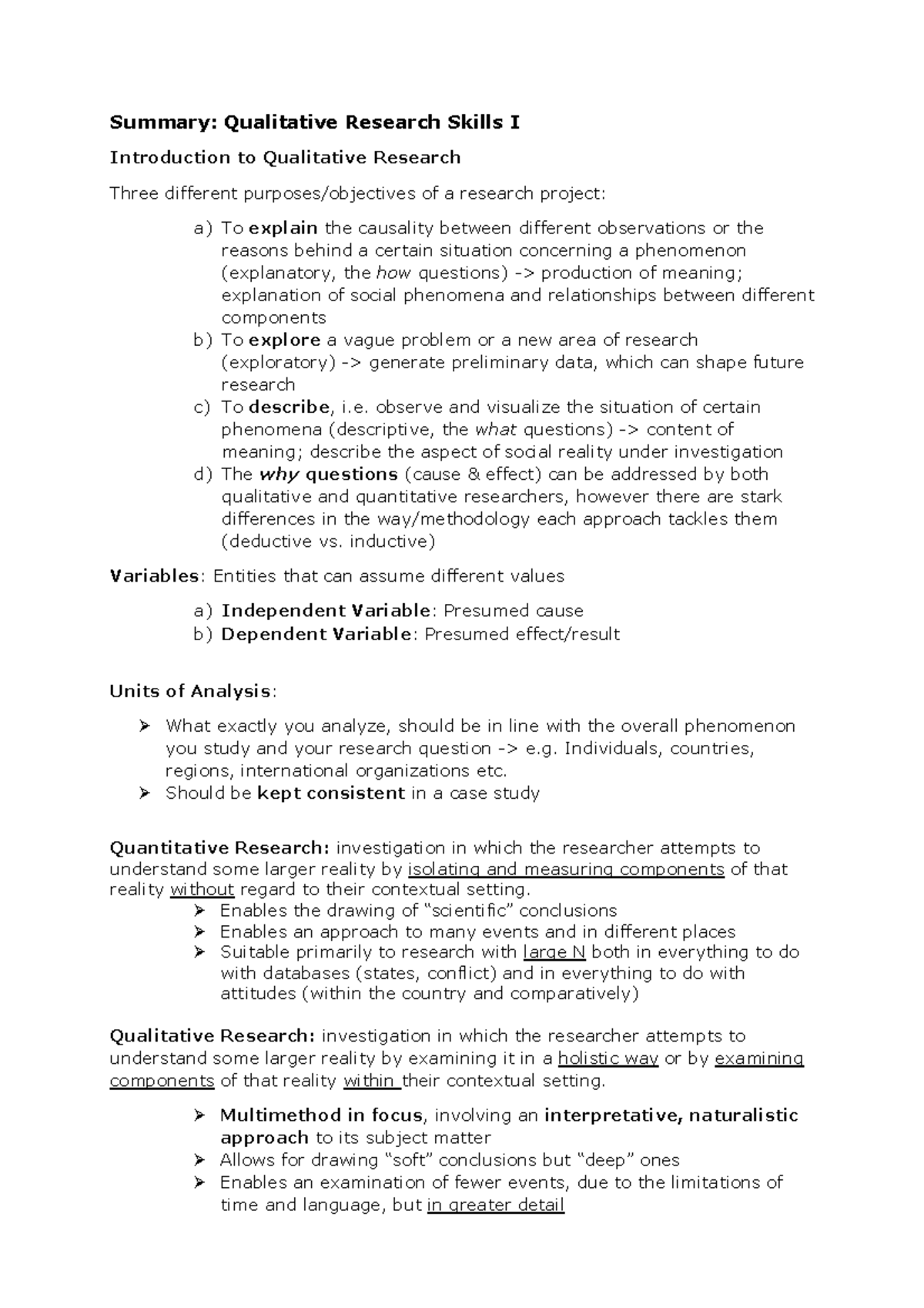 Summary Qualitative Research Skills I Studeersnel