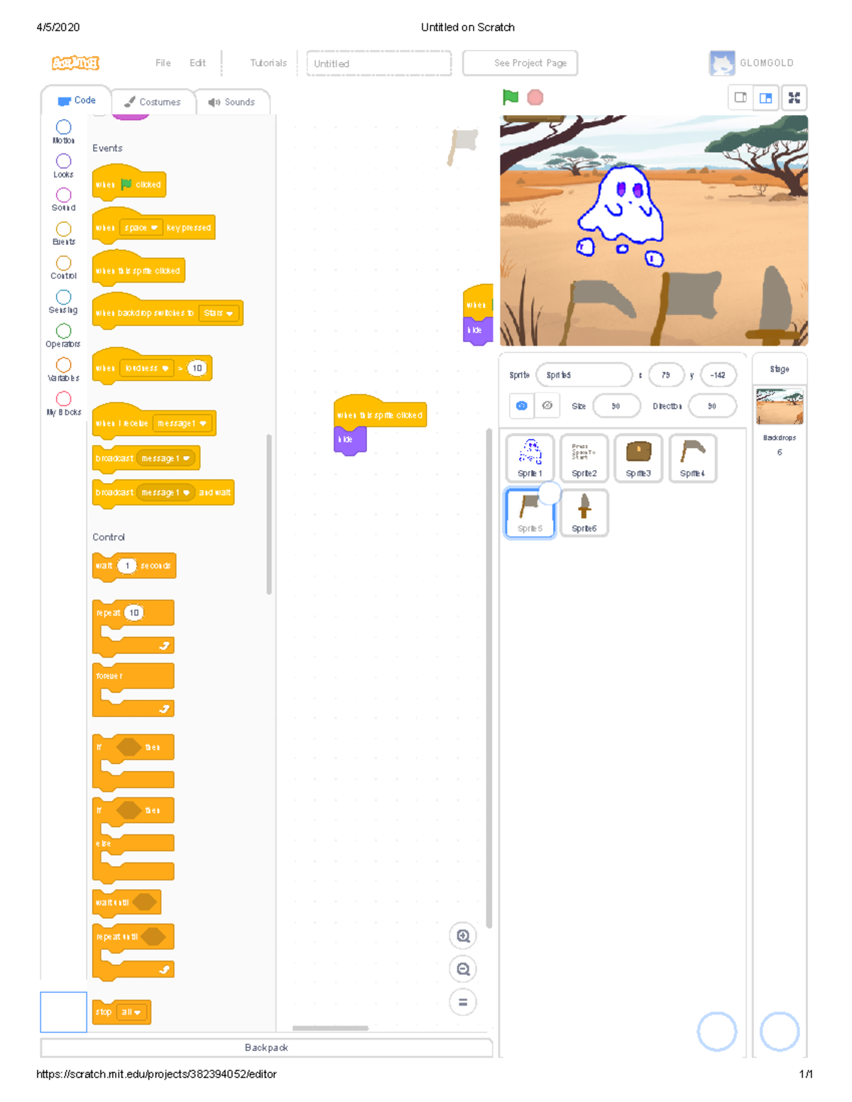 Untitled on Scratch - 4/5/2020 Untitled on Scratch scratch.mit/projects ...