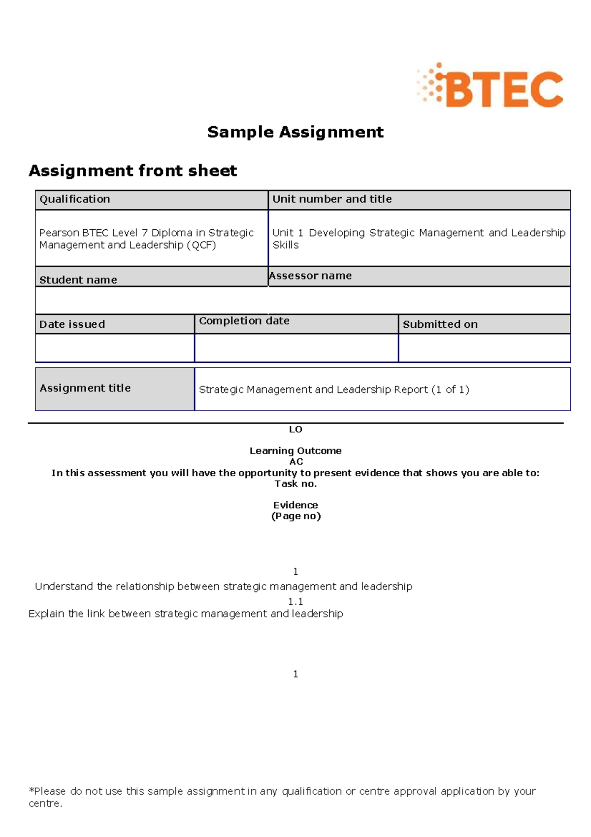 btec sport leadership assignment examples