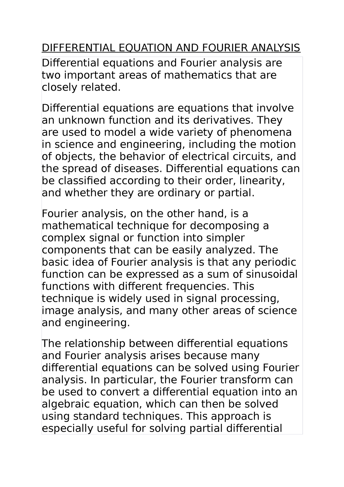 Differential Equation AND Fourier Analysis - DIFFERENTIAL EQUATION AND ...