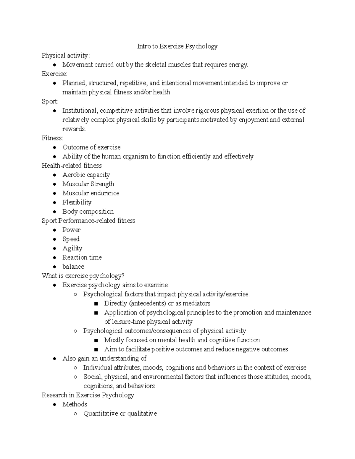 Intro to Exercise Psychology Intro to Exercise Psychology Physical
