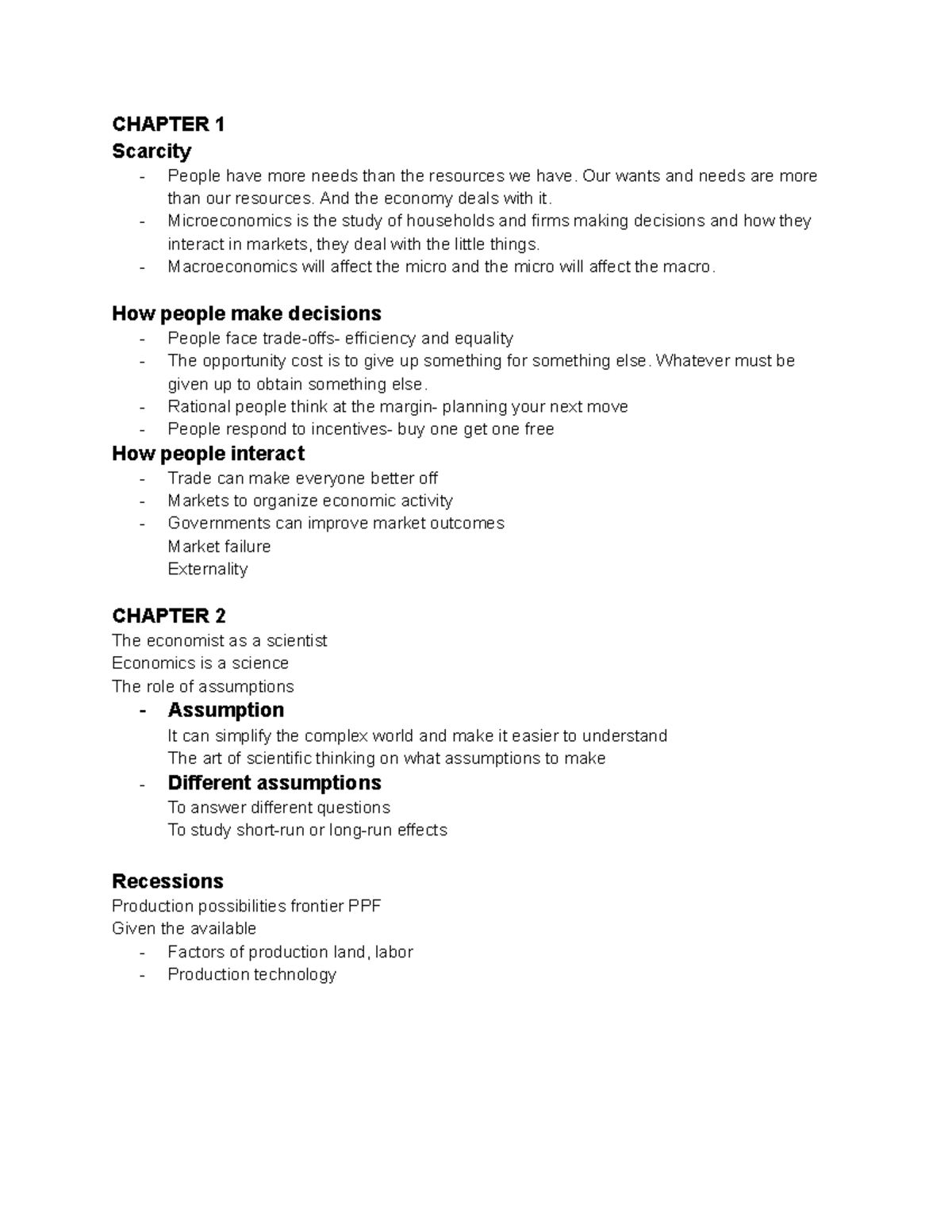 Econ 1101 Econ 1101 Notes From Chapter 1 Chapter 1 Scarcity People