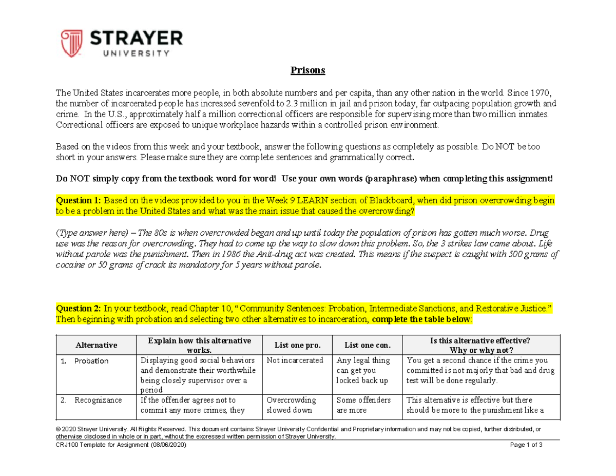prisons assignment template - Prisons The United States incarcerates ...