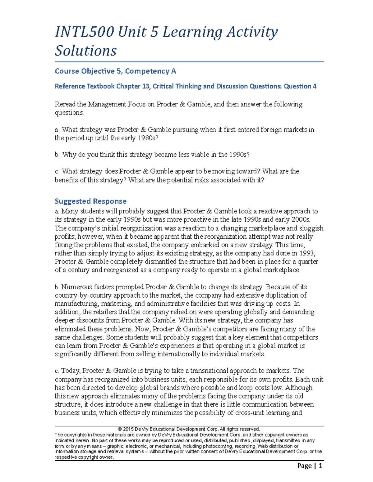 INTL500 Unit5 Learning Activity Solutions - Solutions Course Objective ...