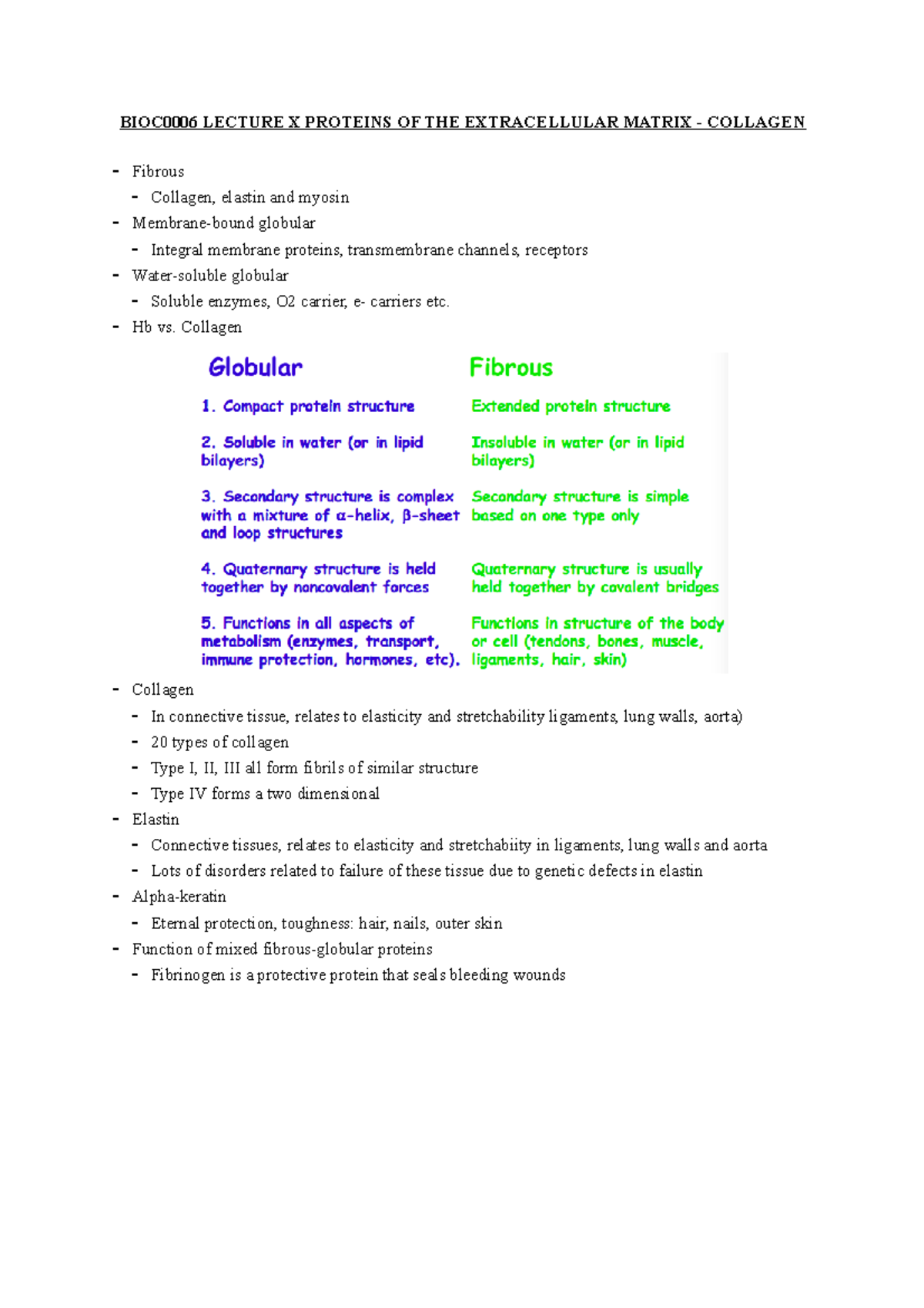 BIOC0006 Lecture Proteins OF THE Extracellular Matrix - BIOC0006 ...