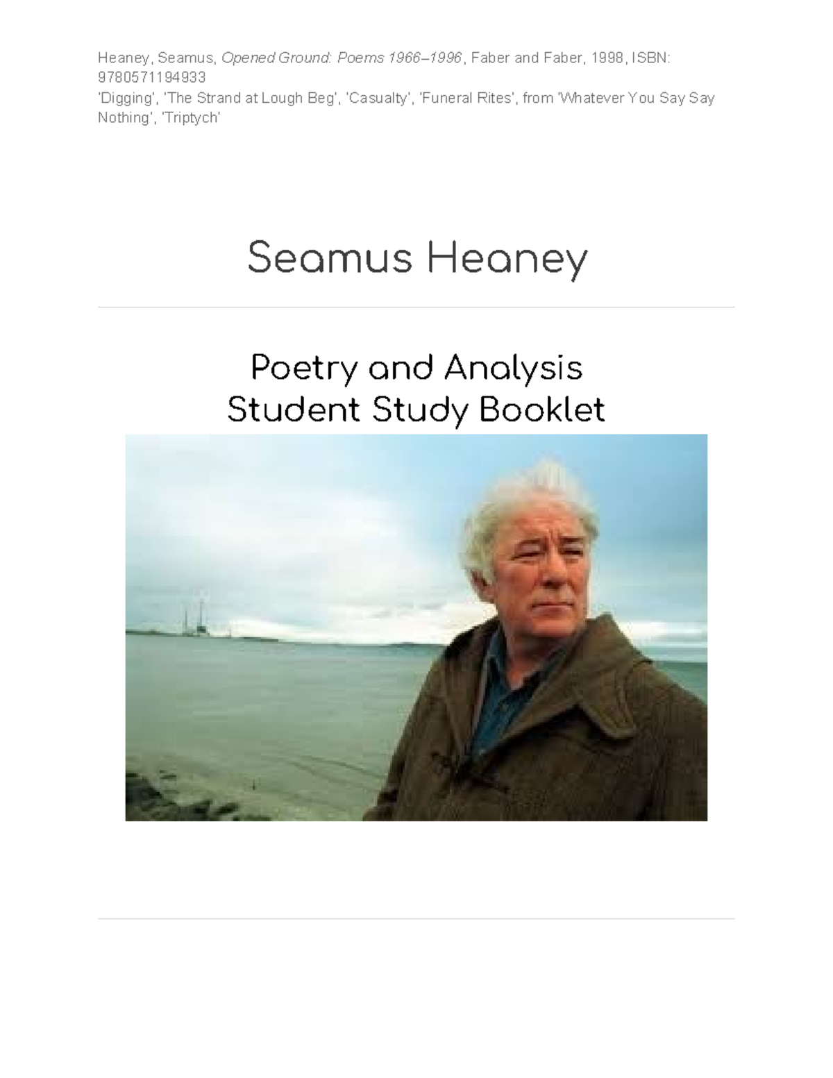 Copy of Copy of Seamus Heaney poetry and analysis student study booklet ...