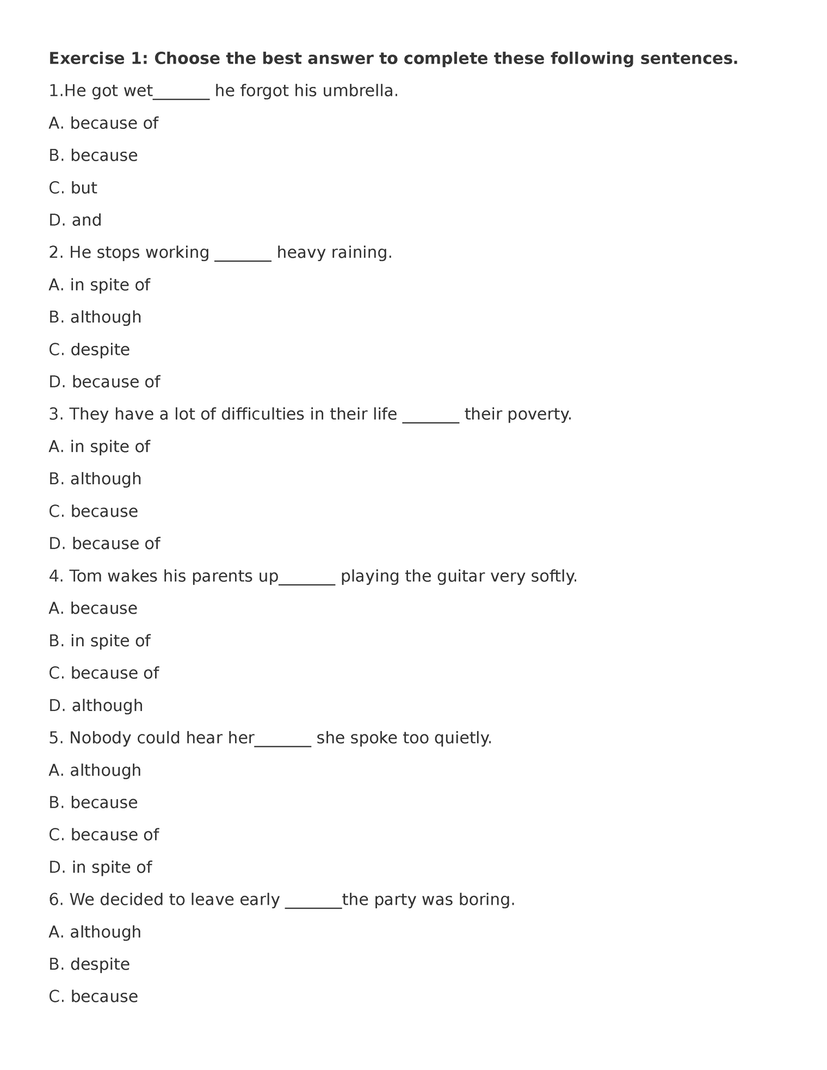 Test part 1 - DGNL - Exercise 1: Choose the best answer to complete ...