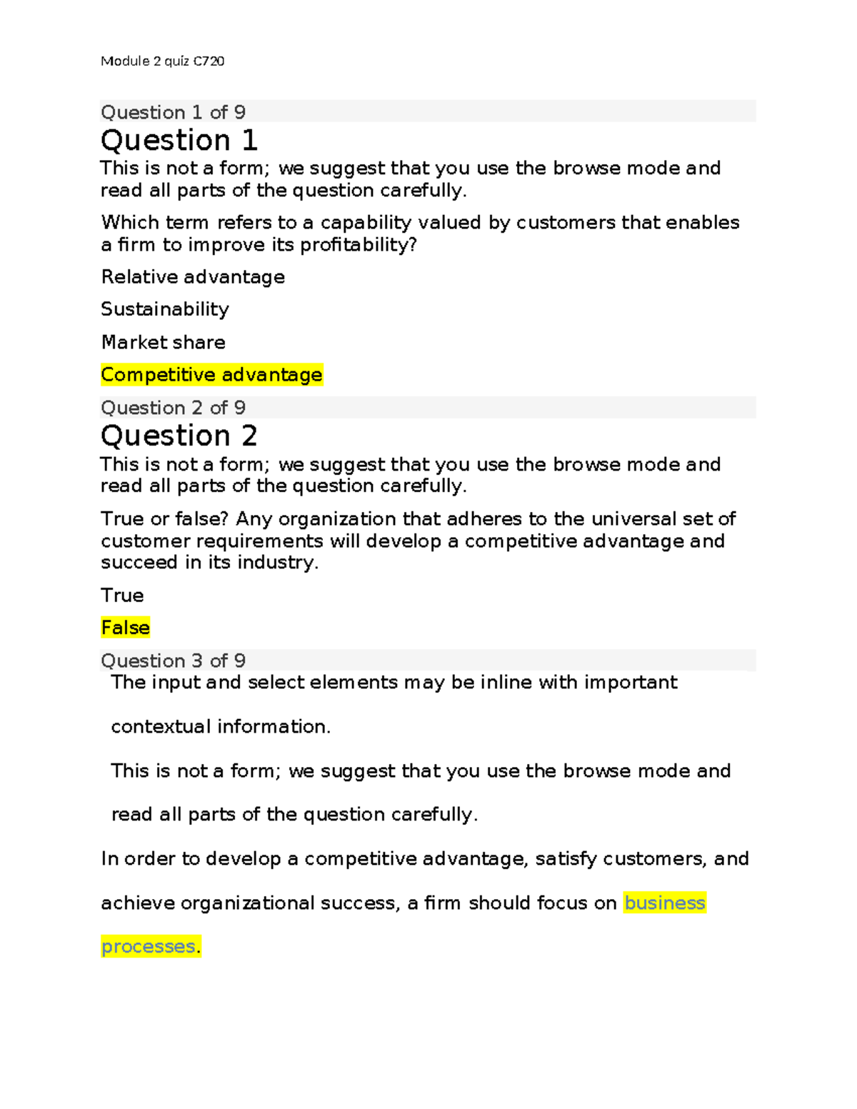 Module 2 quiz C720 - quiz - Module 2 quiz C Question 1 of 9 Question 1 ...
