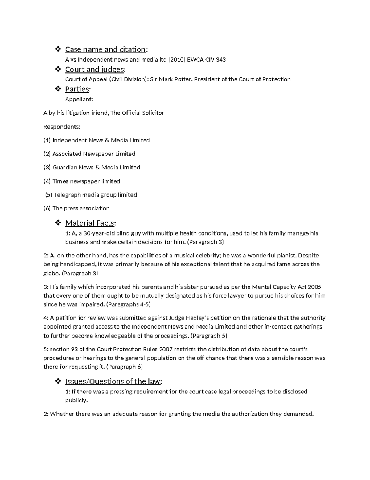 Legal system and Methods (Case Note)-2 - Case name and citation: A vs ...