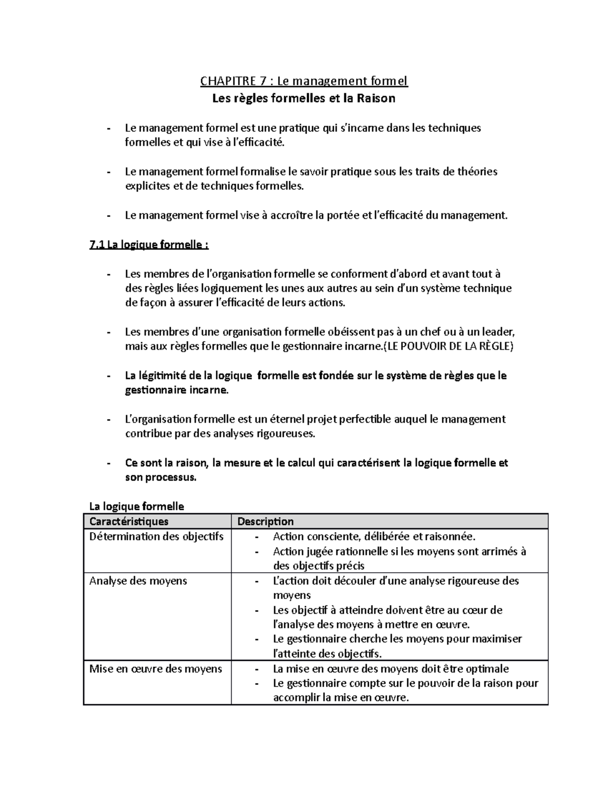 Chapitre 7 La Logique Formelle - CHAPITRE 7 : Le Management Formel Les ...