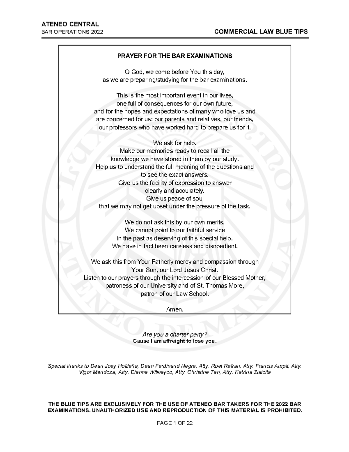 Commercial Law Blue Tips 2022 unlocked BAR OPERATIONS 2022 COMMERCIAL