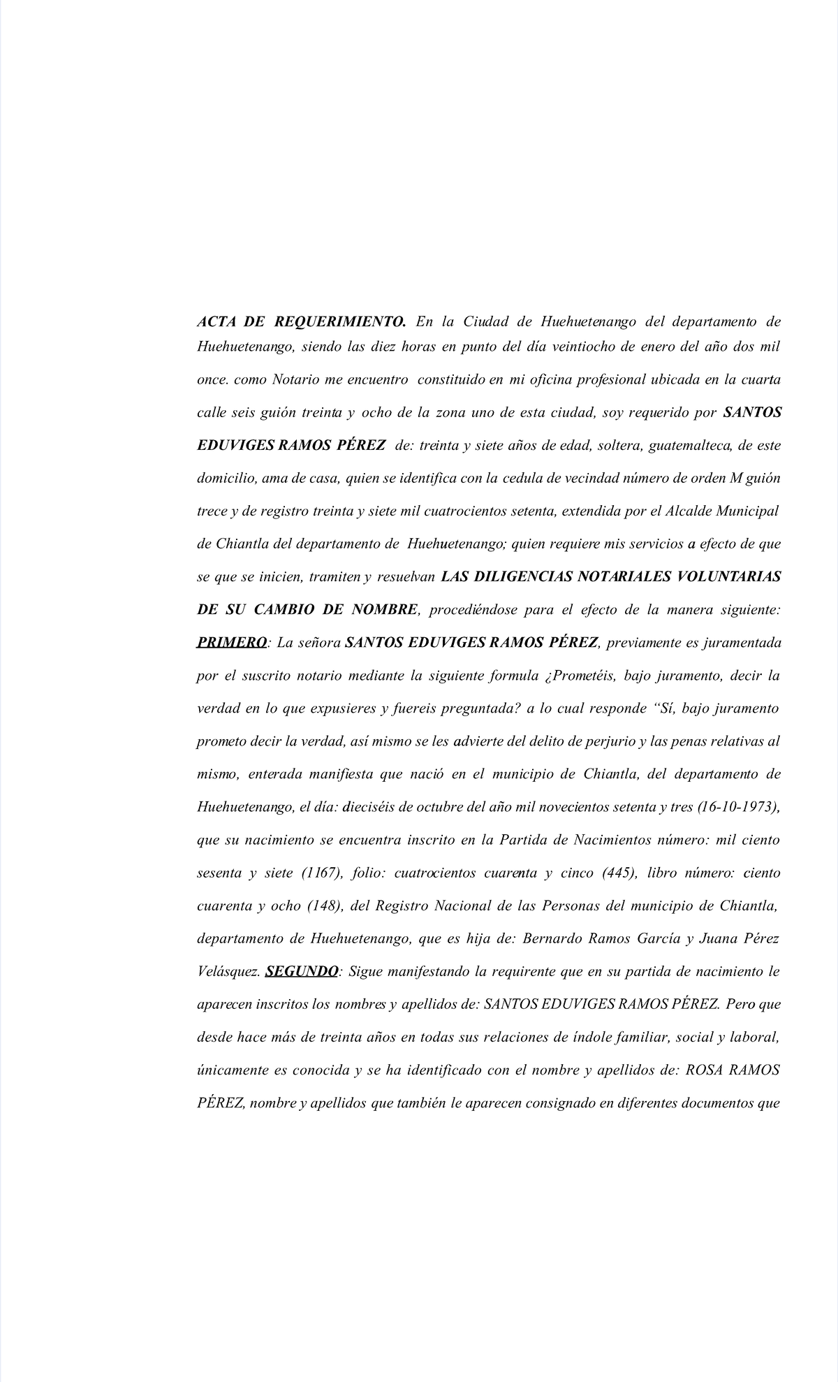 Pdf Acta De Requerimiento De Cambio De Nombre Compress Actaacta Dede