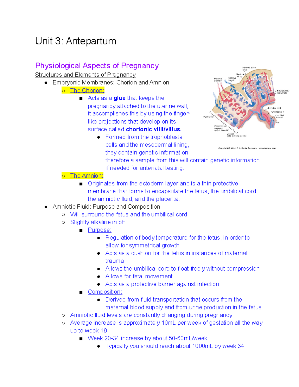 Unit 3 Lecture Notes Mental health Unit 3 Antepartum Physiological