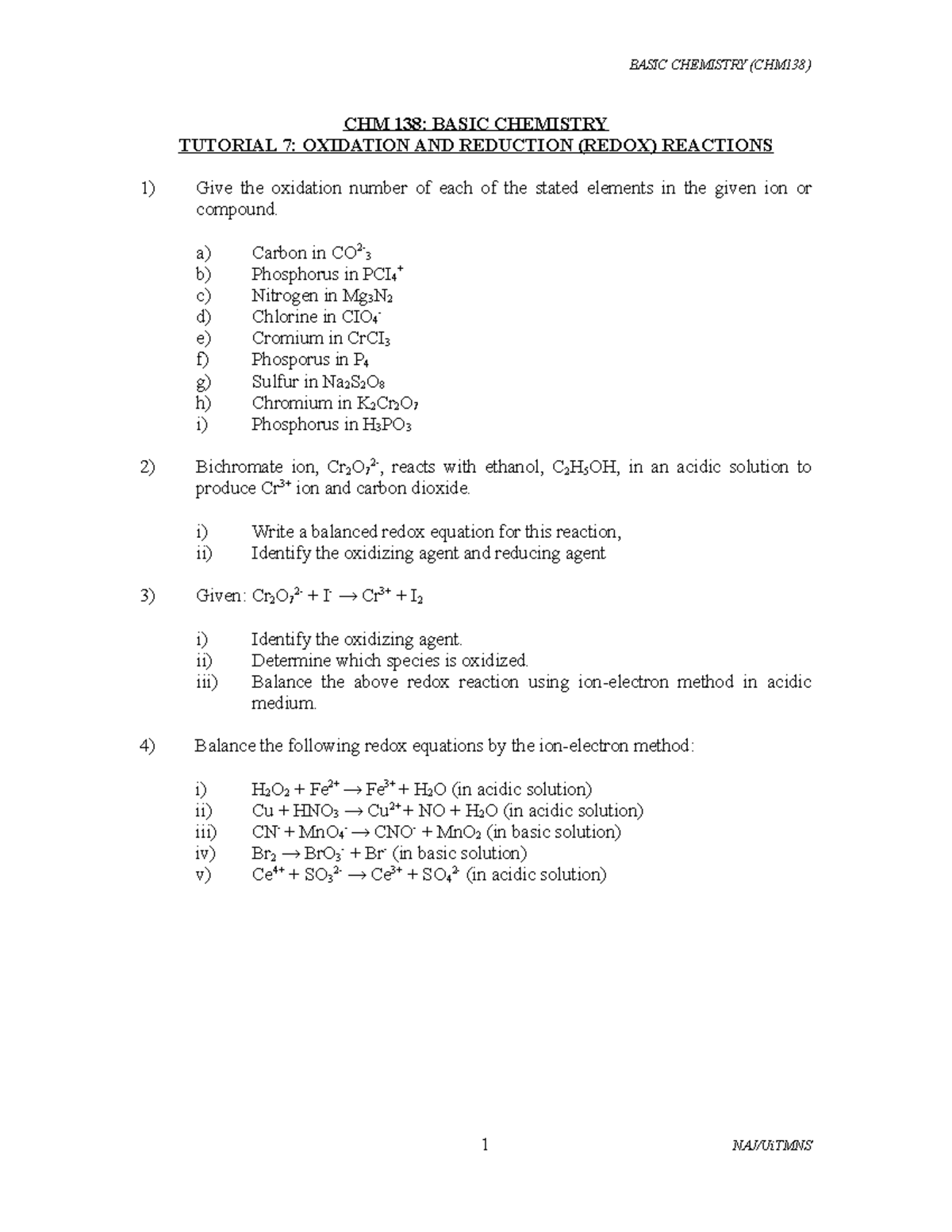 Tutorial Chapter 7 - BASIC CHEMISTRY (CHM138) CHM 138: BASIC CHEMISTRY ...