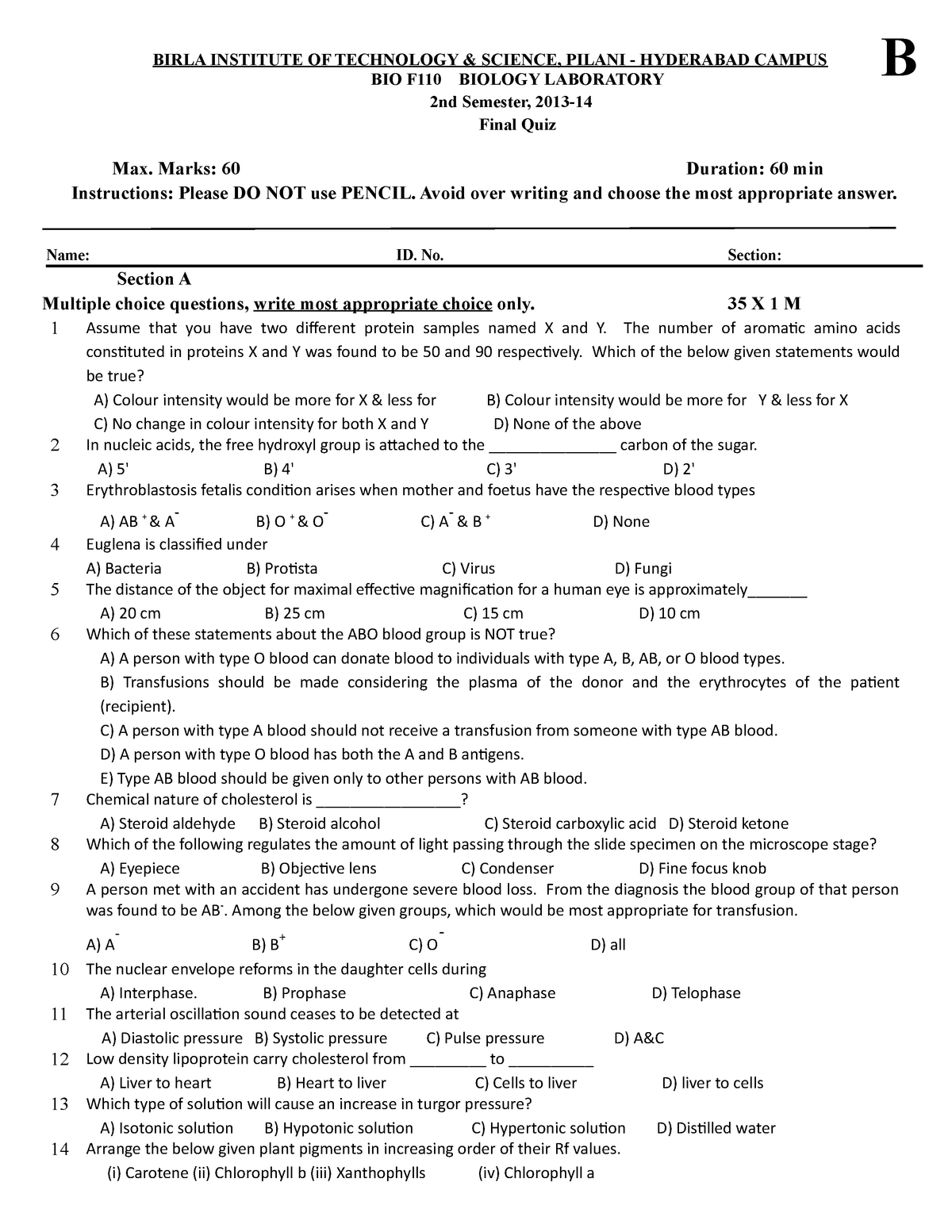 Set+B+compre - Comprehensive Exam Question Paper - BIRLA INSTITUTE OF ...