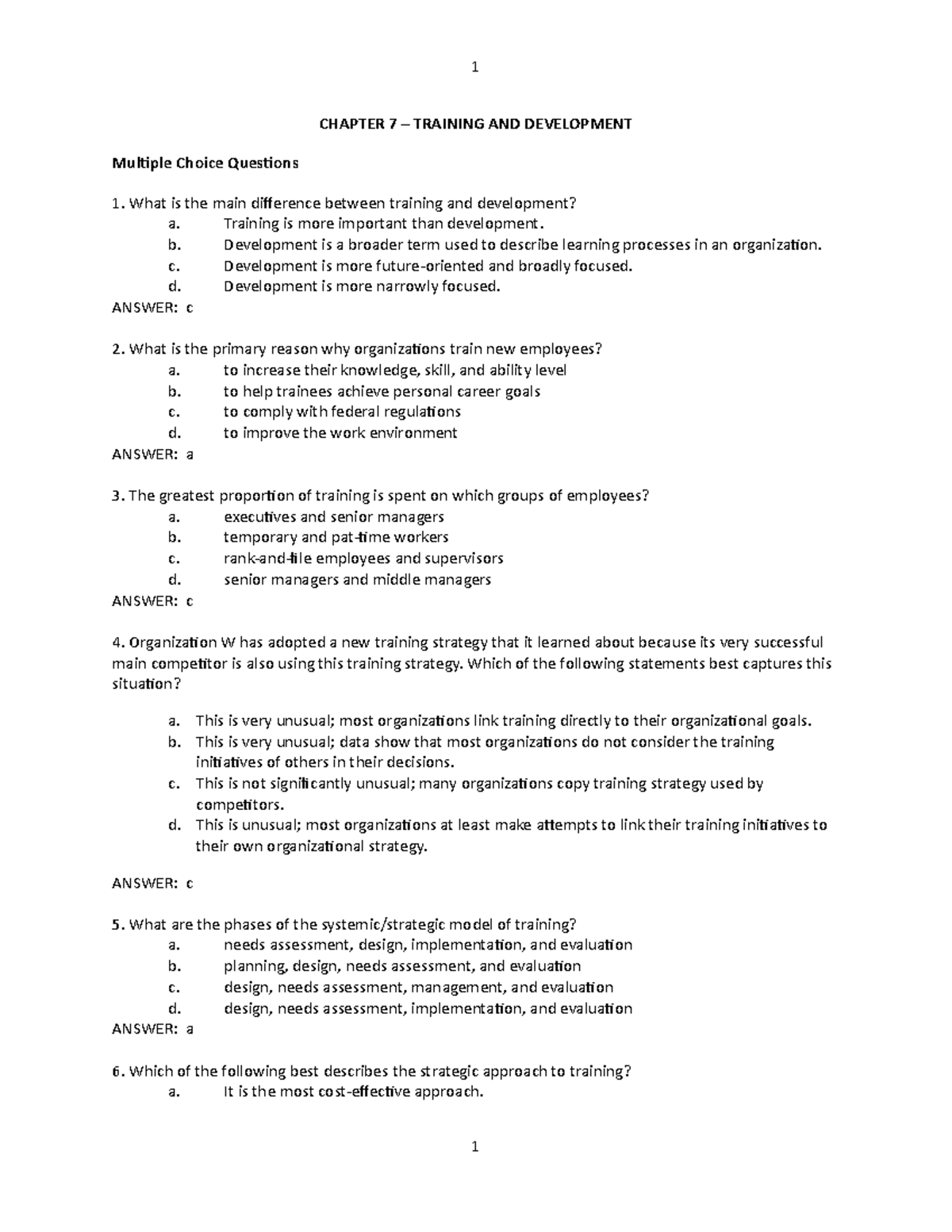 Chapter 7 - Training And Development - CHAPTER 7 – TRAINING AND ...