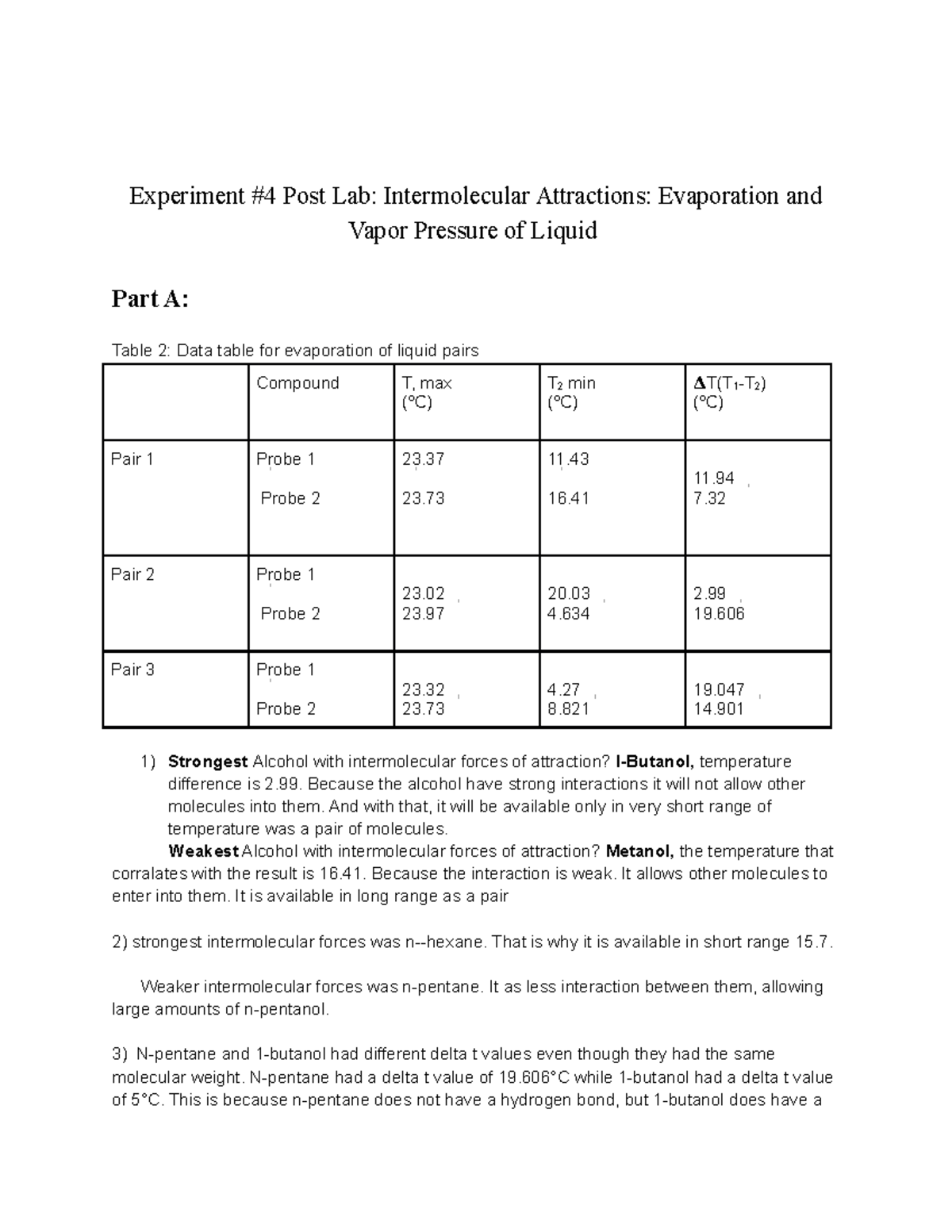 Mt lab 2 20 Experiment 4 Post Lab Intermolecular Attractions