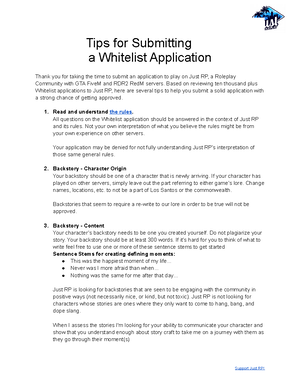 Tips for Submitting a Whitelist Application - Tips for Submitting a  Whitelist Application Thank you - Studocu