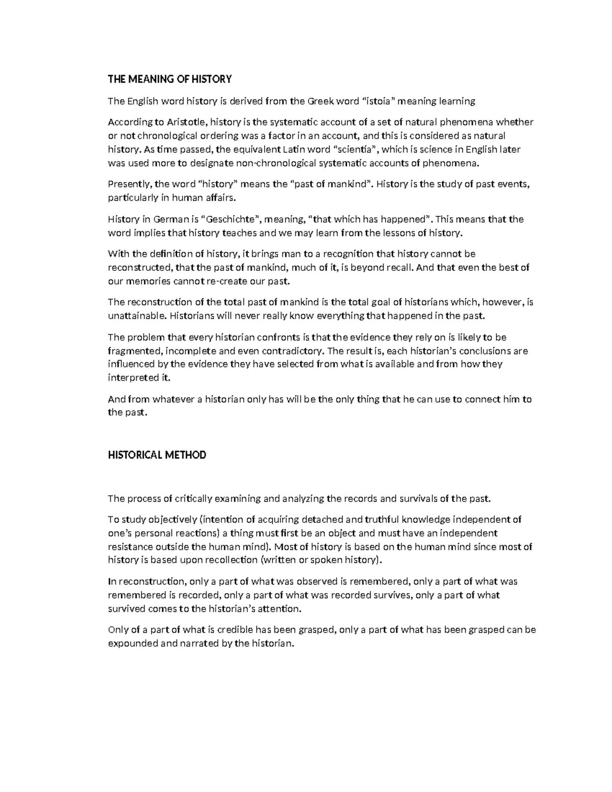 Prelims-RIPH- Reviewer - THE MEANING OF HISTORY The English word ...