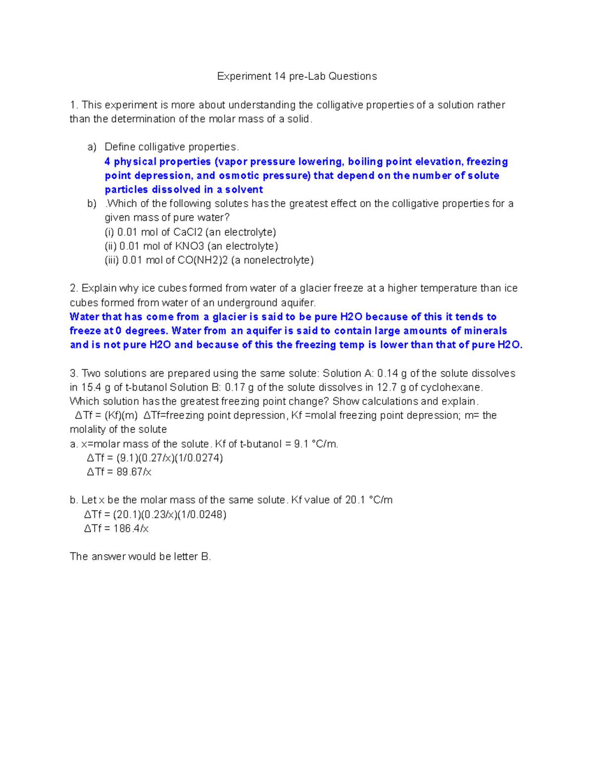 Experiment 14 Pre Lab Questions Experiment 14 Pre Lab Questions This Experiment Is More About 