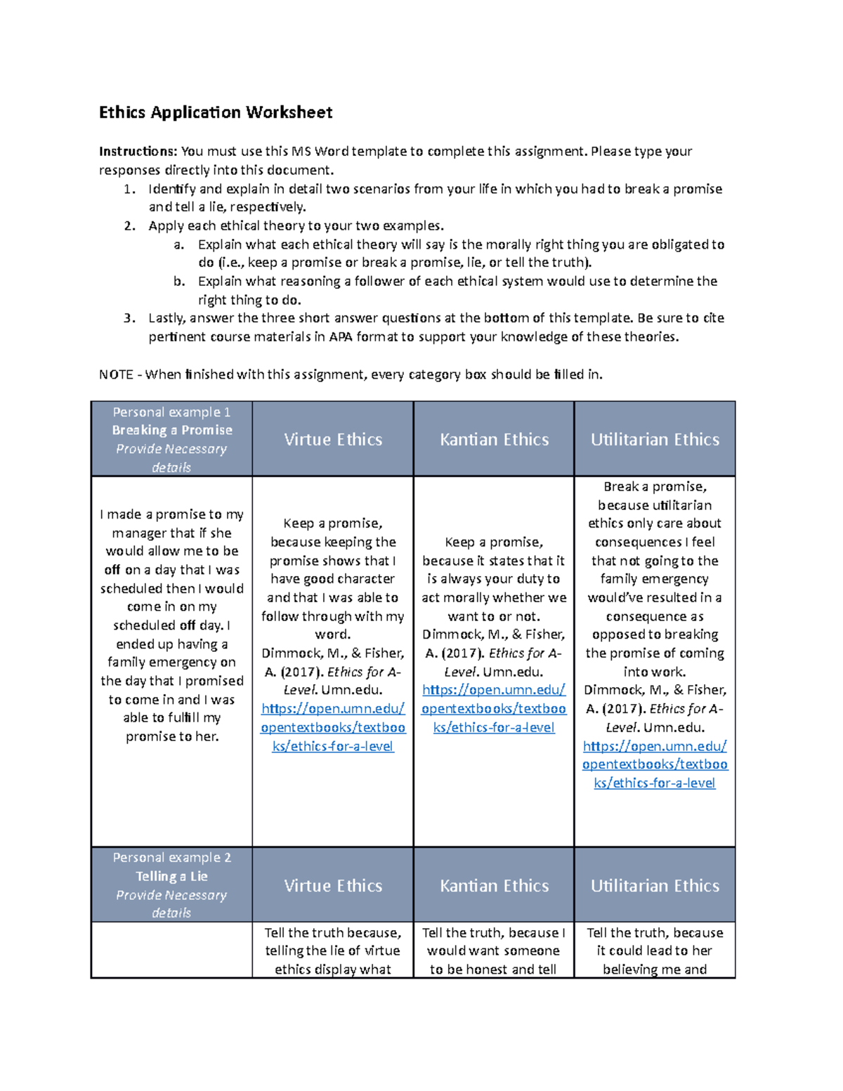 2022 Ethics worksheet - Ethics Application Worksheet Instructions: You ...