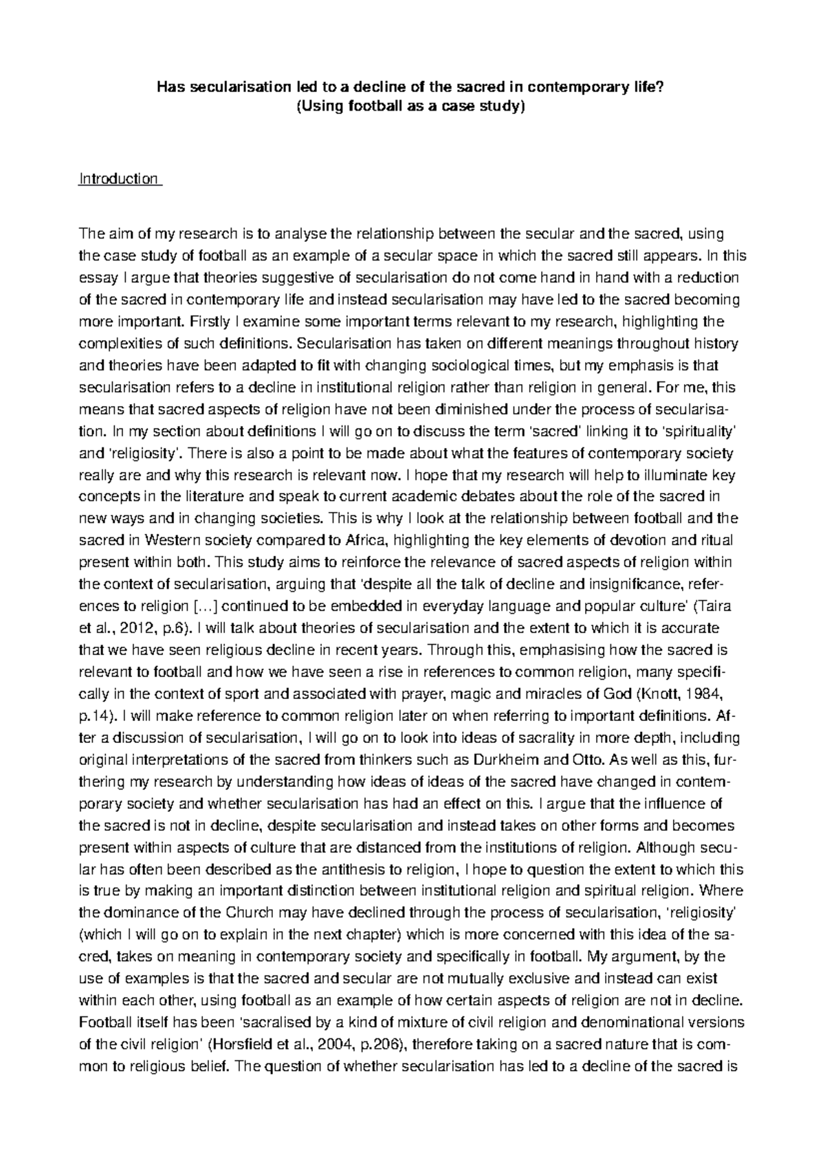 Introduction - Has Secularisation Led to a Decline of the Sacred in ...