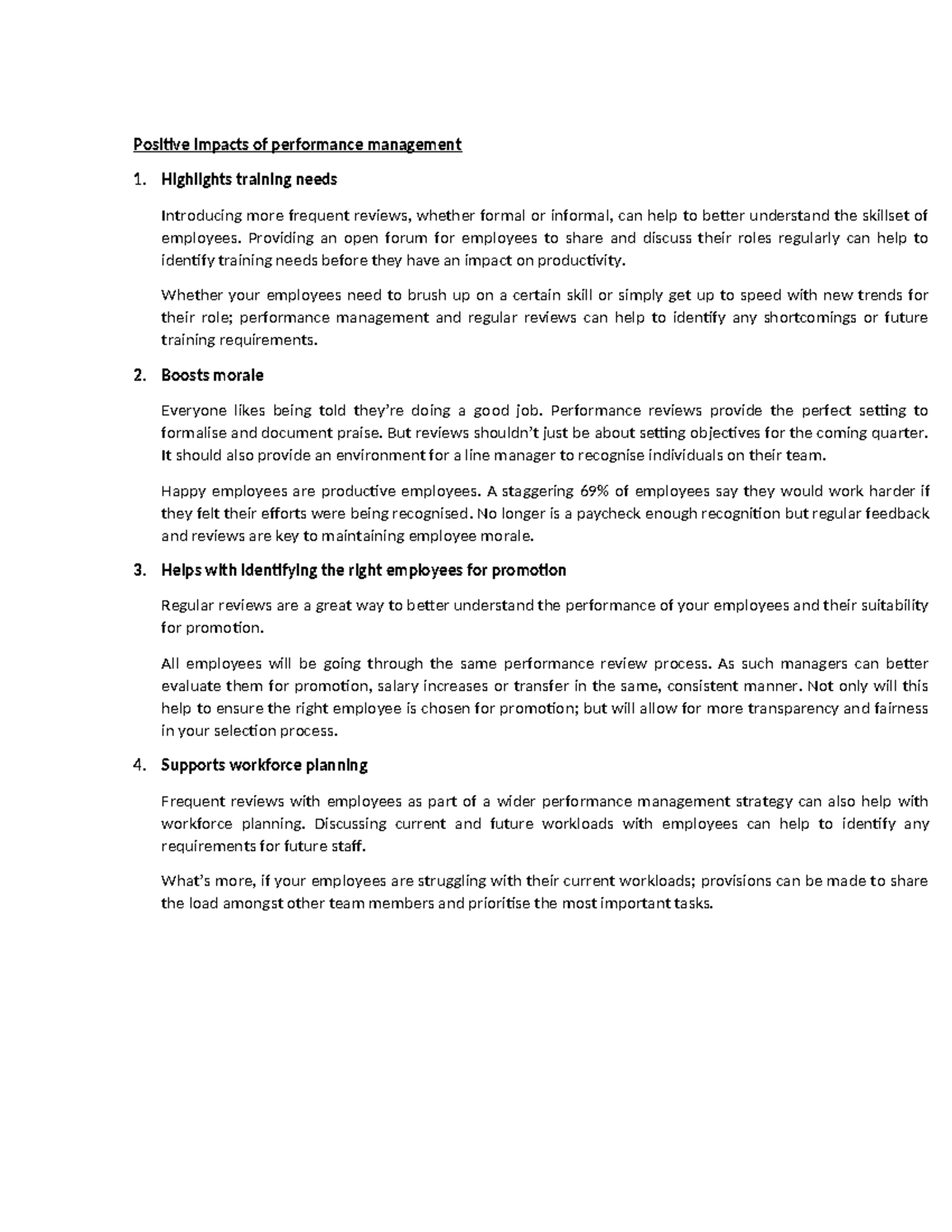 Positive impacts of performance management - Positive impacts of ...