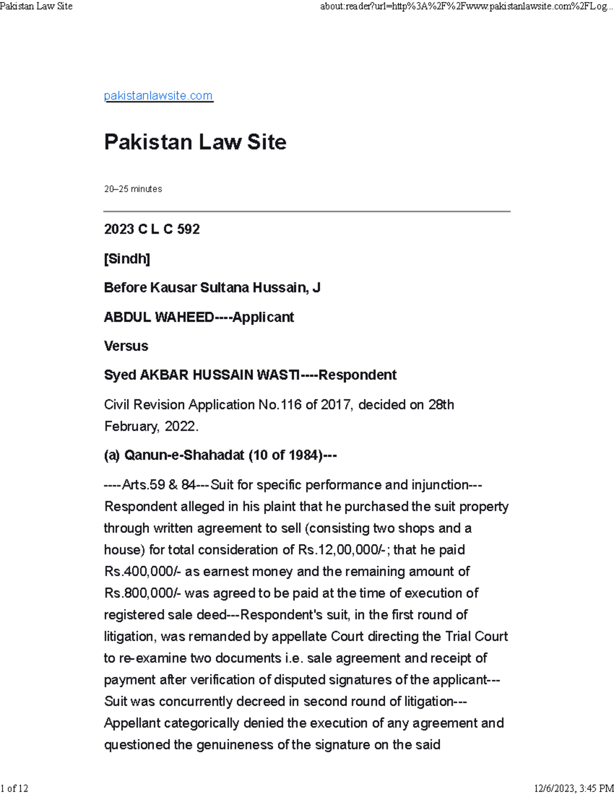 QSO Sec 59 - pakistanlawsite Pakistan Law Site 20–25 minutes 2023 C L C