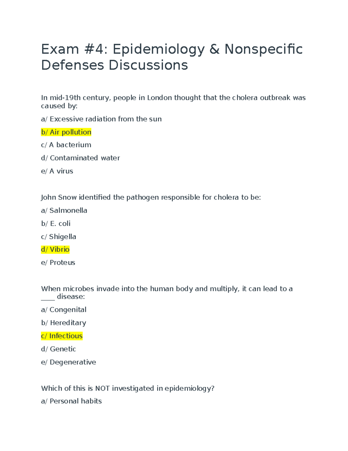 Discussion Exam 4 - Practice Questions for review on chapters based on ...